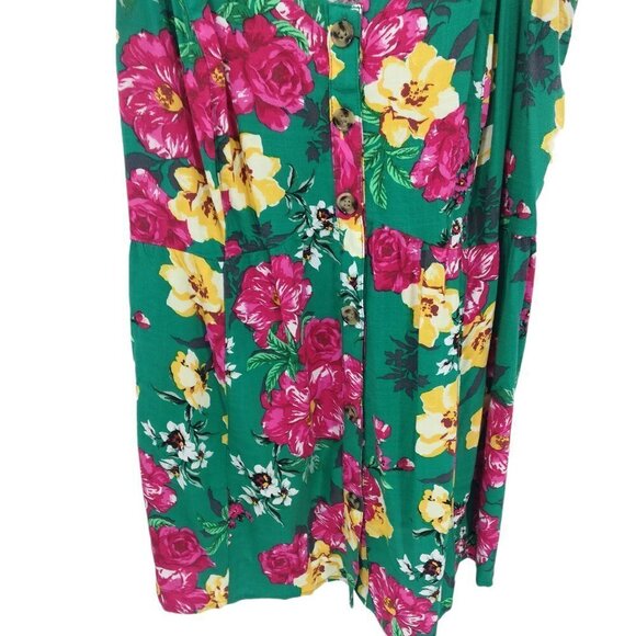 Torrid Floral Button Up Corset Laceup Tank Top Size 1X Plus Green Flower Pink - Picture 4 of 10